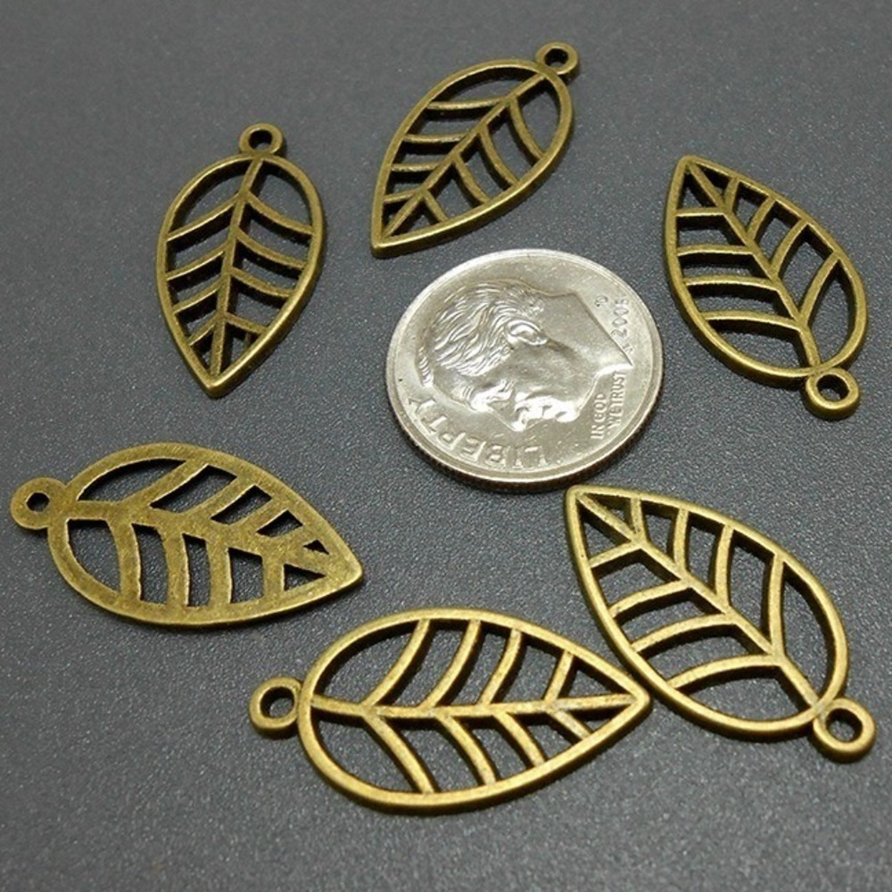 10pcs Leaf Charms Bronze‎ Tone Metal leaves